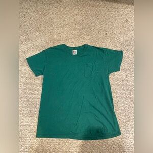 70s Vintage Hanes Forest Green Short Sleeve Tee. Chest Pocket Detail. Size Large